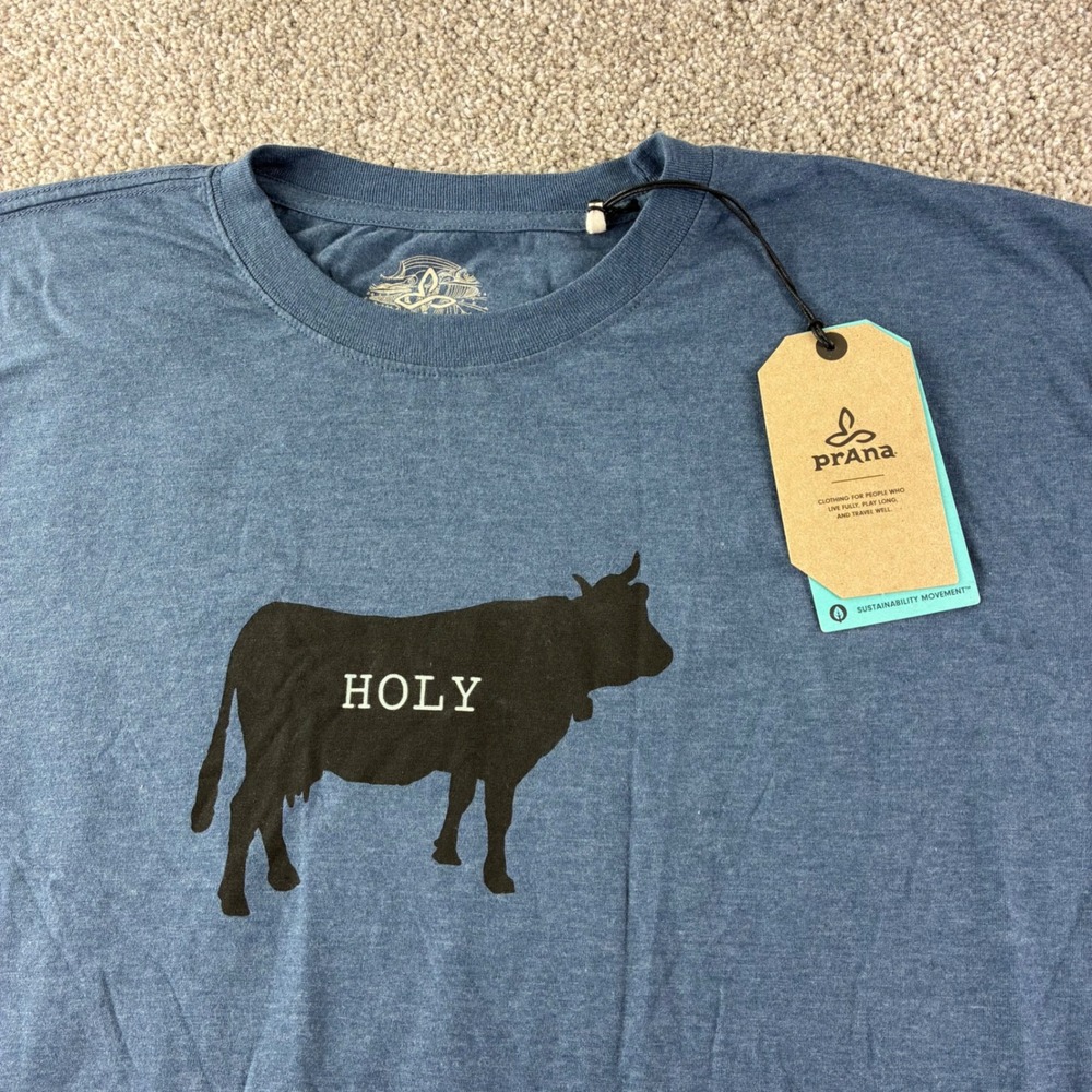 prAna Holy Cow Journeyman T-Shirt Mens XXL Denim Heather Blue‎ Slim Fit